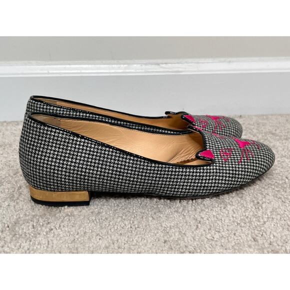 Charlotte Olympia Houndstooth Slip On Kitty Loafer Flats Black/White Womens 36.5 - Picture 4 of 11